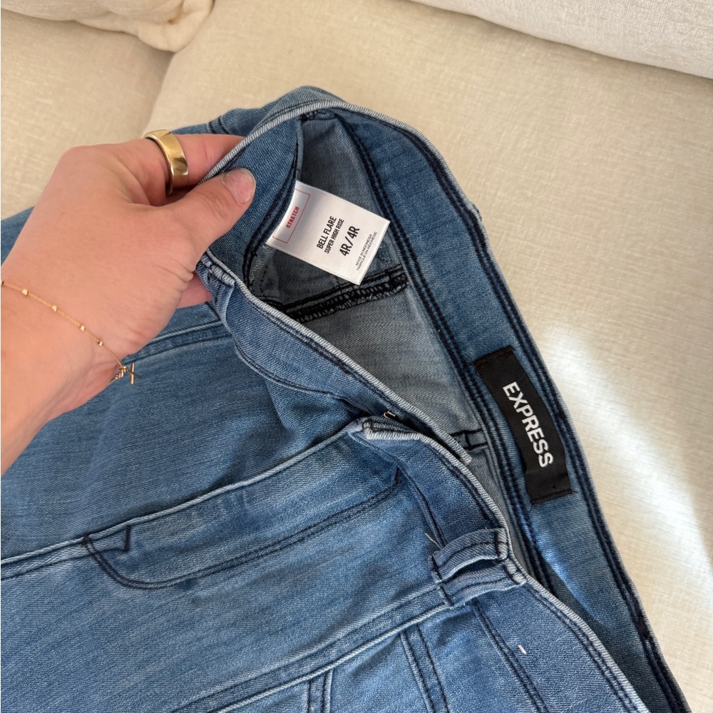 Express Denim Flare Jeans in Blue - Picture 5 of 8